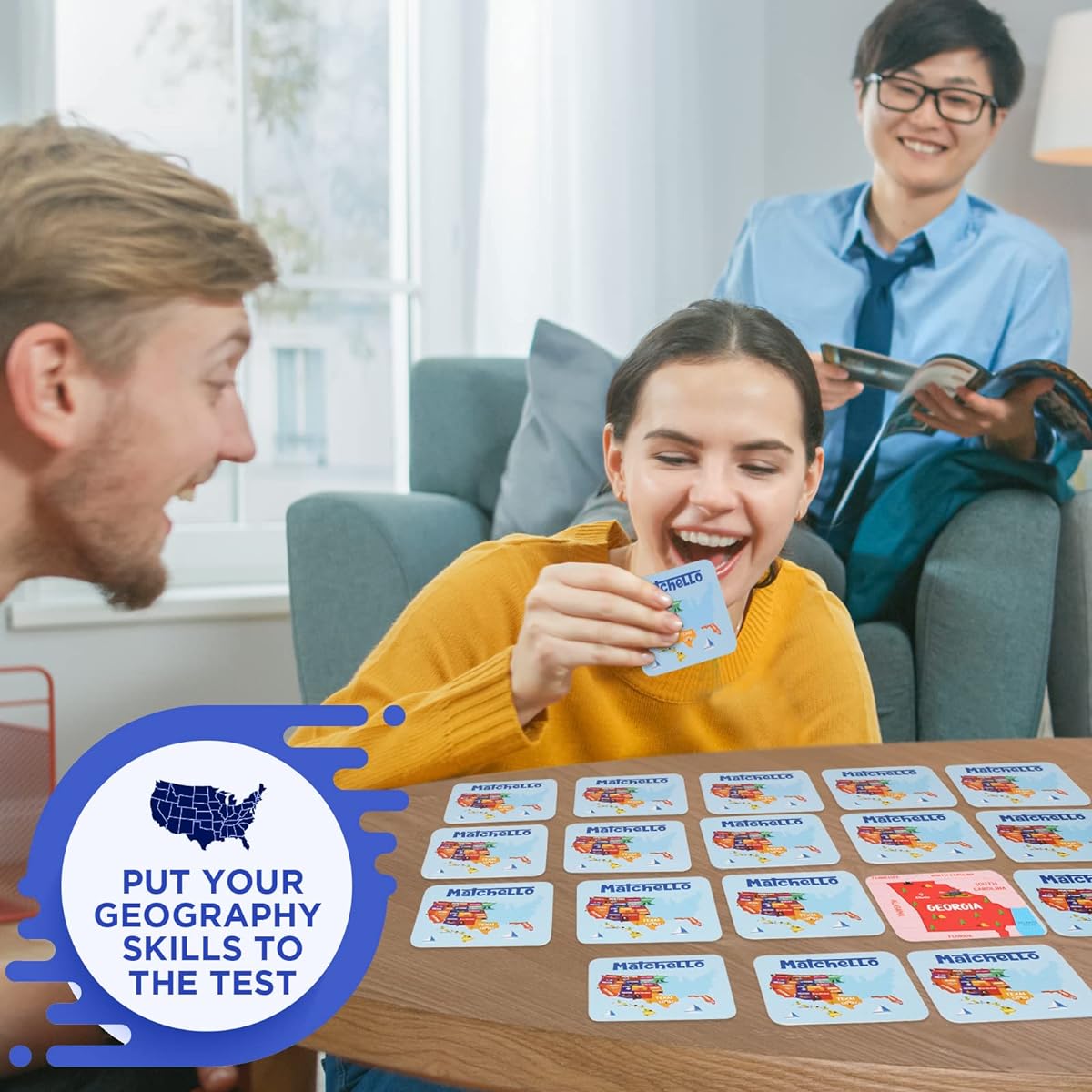 Matchello Memory Matching Game - Learn Geography for Kids - 50 States Matching Game - Educational and Fun State Cards for Kids and Adults - Colorful Cards - Ages 7+