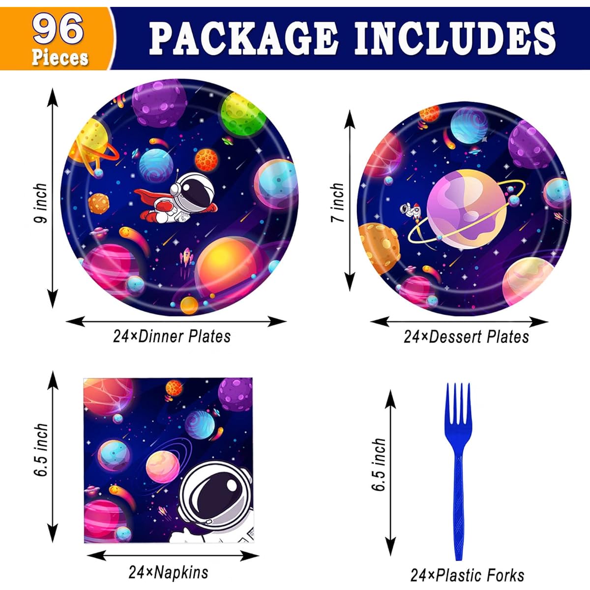 Vynpidu Space Themed Party Supplies Serves 24 Space Plates and Napkins Set for Kids Space Birthday Decorations Total 96 Pieces