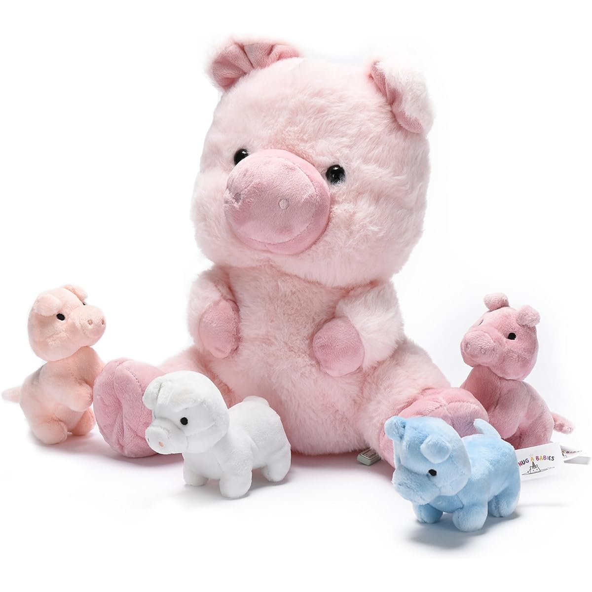 Snug A Babies Pig Stuffed Animal - Mommy Pig Stuffed Animal with 4 Baby plushie Piggies, Fluffy Farm Animal Toy- Squishy Guinea Piglet Stuffed Animal Gift for Kids - Ideal Gifts for Girls