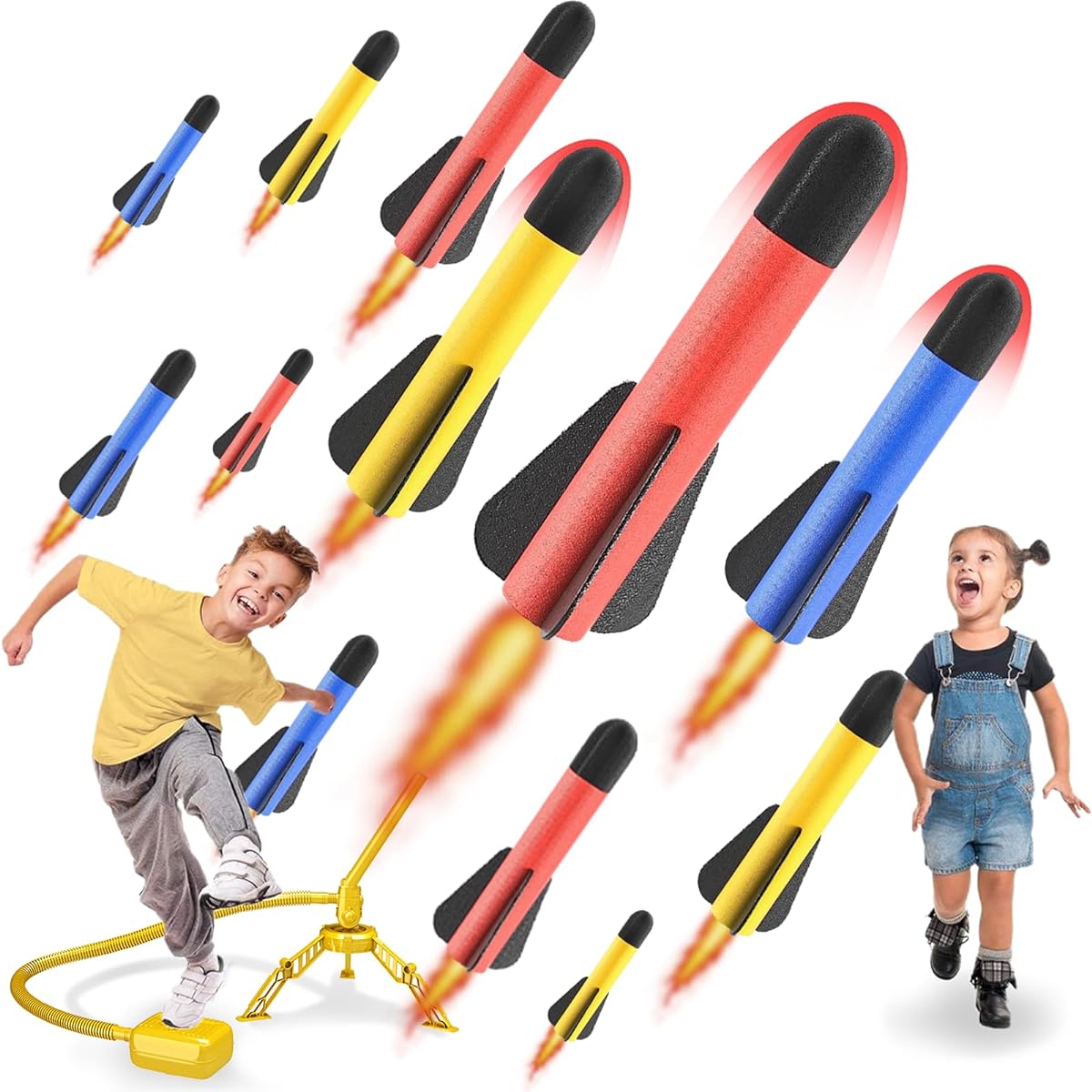 Doloowee Rocket Launcher for Kids - 12 Foam Rockets Adjustable Rocket Launcher - Fun Game Outdoor Toys - Kids Garden Toys for 3-15 Years Old Boys Girls Gifts
