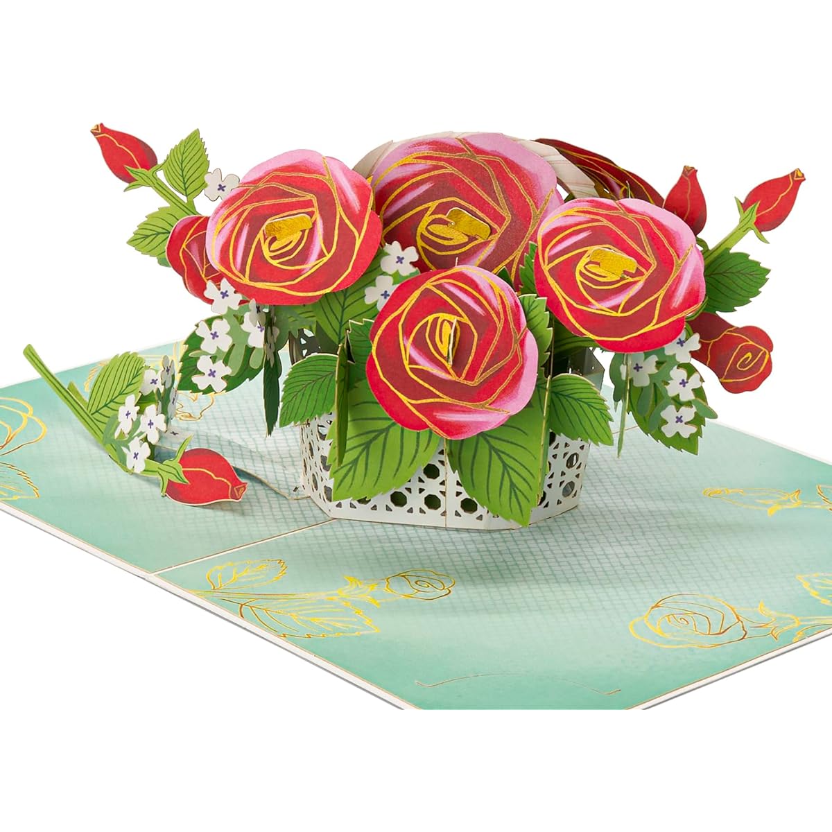 POPWOW Mother's Day Pop Up Cards, Red Rose Basket, Envelope, Floral 3D Greeting Cards, Ideal Gifts for Mom, Godmother, Stepmother, Grandma, Mother-in-law, Aunt, Wife, Daughter 5x7