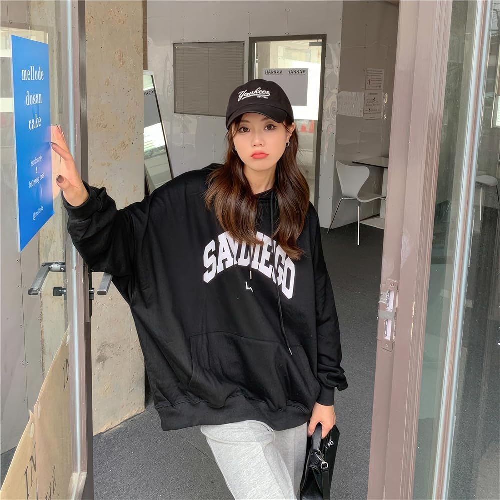 [SeiunAn] Hoodie, Women's Sweatshirt, Pullover, Spring, Autumn, Winter, Loose, Thin, Large Size, Top, Korean Fashion, Long Sleeve, Spring Clothes, Hooded, Stylish, English Logo Print, Casual, Cute, Streetwear, Cotton, Cool, Commuting