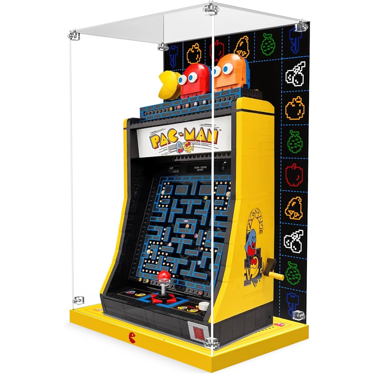 Acrylic Display Case for Lego Pac-Man Arcade Machine Building Toy Set, Dustproof Display Box for Lego Pac-Man Arcade Machine 10323, Customized Decorative Box & HD Paint Background.