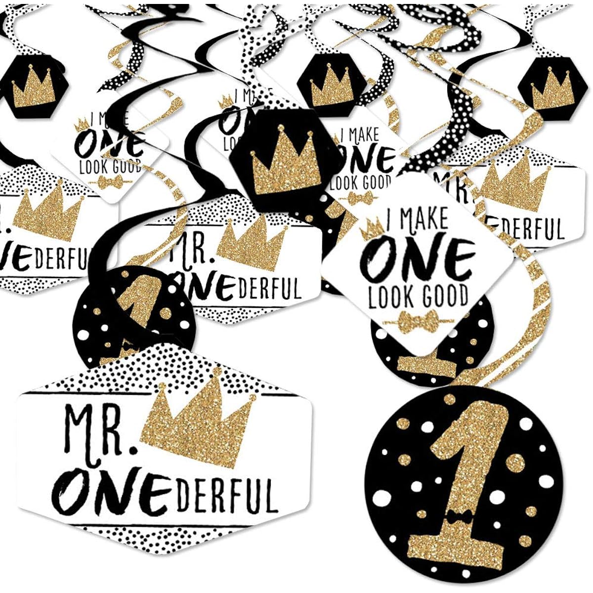 Big Dot of Happiness 1st Birthday Little Mr. Onederful - Boys First Birthday Party Hanging Decor - Party Decoration Swirls - Set of 40