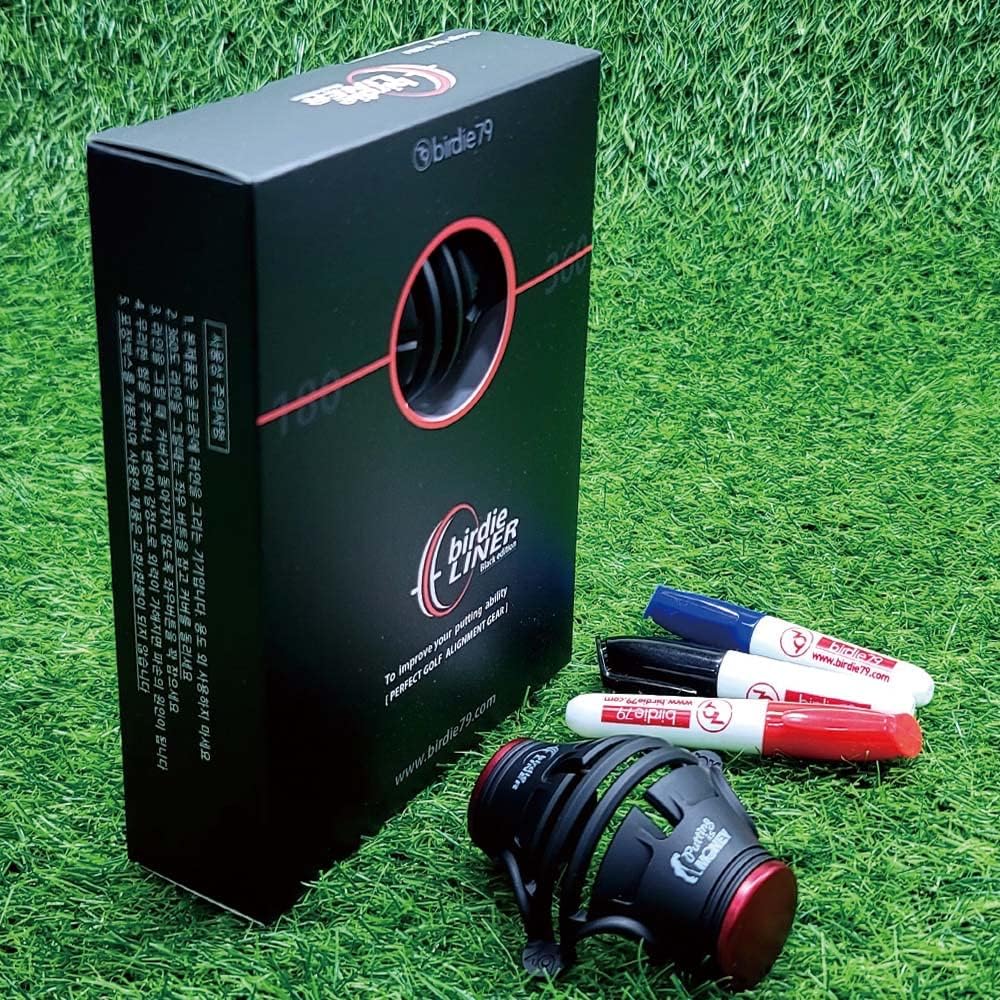 BIRDIE79 Premium Quality 360 Degree Birdie Liner Drawing Alignment Tool Kit - 360 Degree Triple 3 Line Golf Ball Marker Stencil with Gift Box and 3 Color Marker Pens - Patent Pending