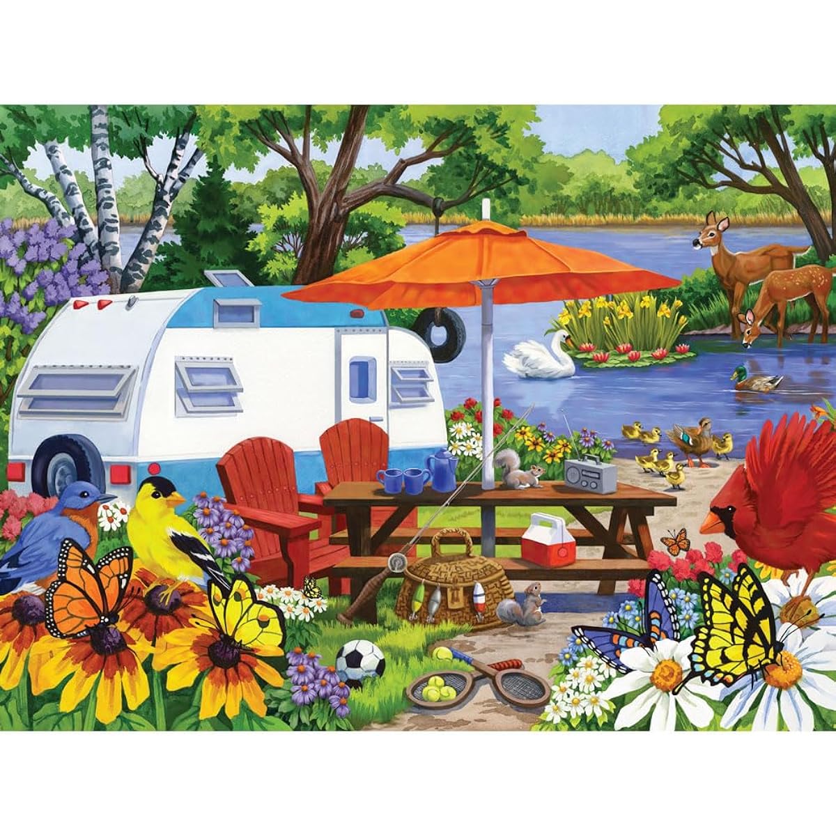 Bits and Pieces - 300 Piece Jigsaw Puzzle for Adults 18" x 24" - Old Campground - 300 Piece Birds and Animals Jigsaw by Artist Nancy Wernersbach