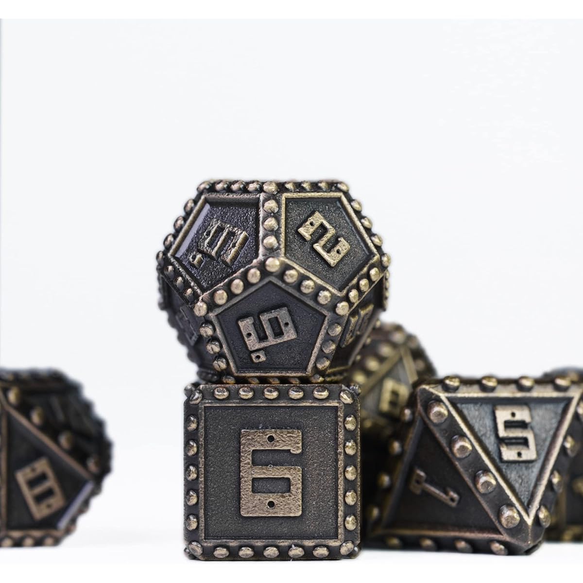 UDIXI Metal Dice Set, Metal DND Dice Set, Rivet D&D Dice Set for Dungeons & Dragons, Polyhedral Dice Set for Pathfinder MTG (Ancient Bronze)