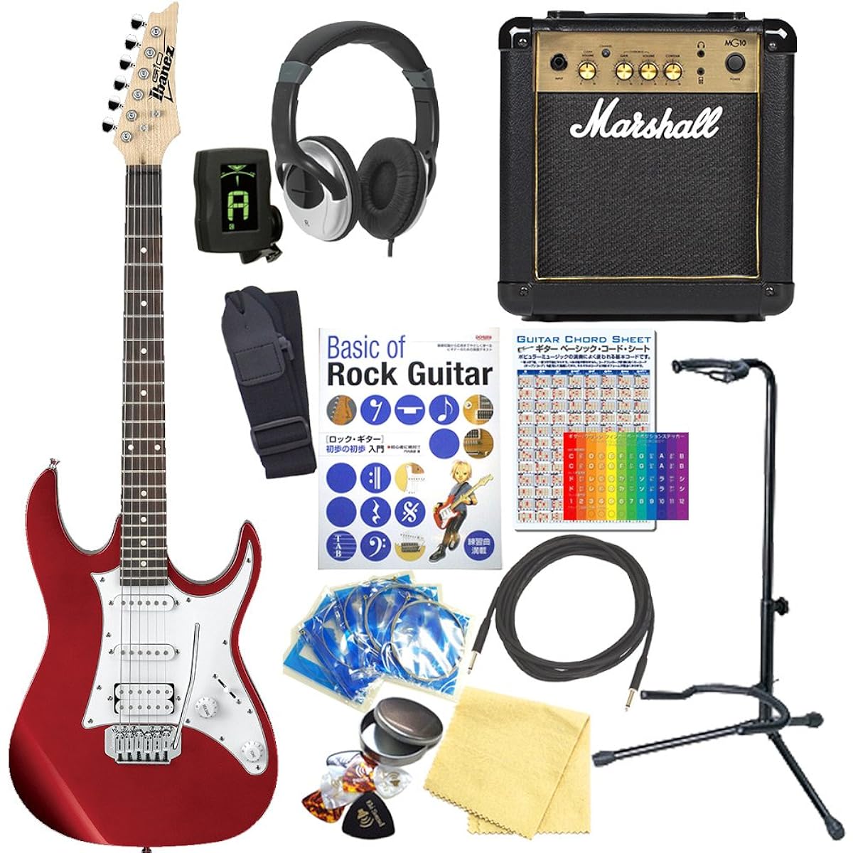 Ibanez GRX40 CA Electric Guitar with Marshall Amplifier, Beginner's 15-piece Set
