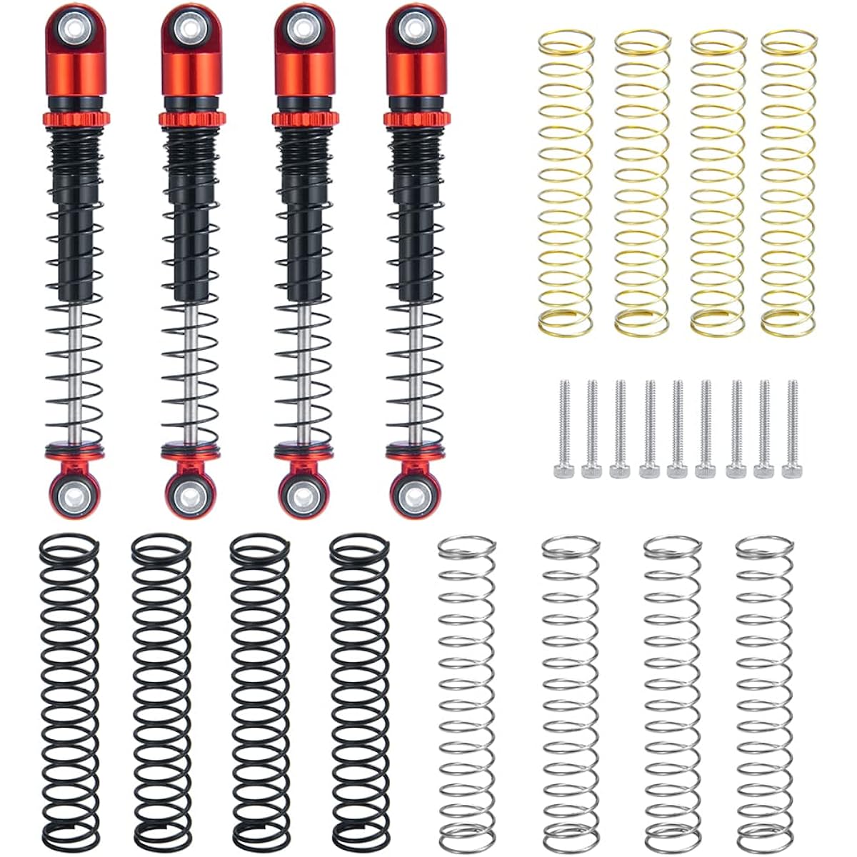 Benedict Harry 48mm CNC Built-in Thread Double Barrel Shock Absorber for Axial SCX24 1/24 RC Crawler Car Upgrade (Red)