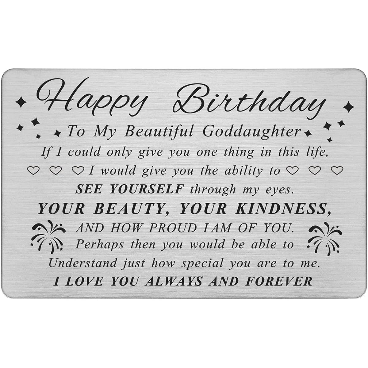 DEGASKEN God Daughter Birthday Card Steel Engraved Wallet Card