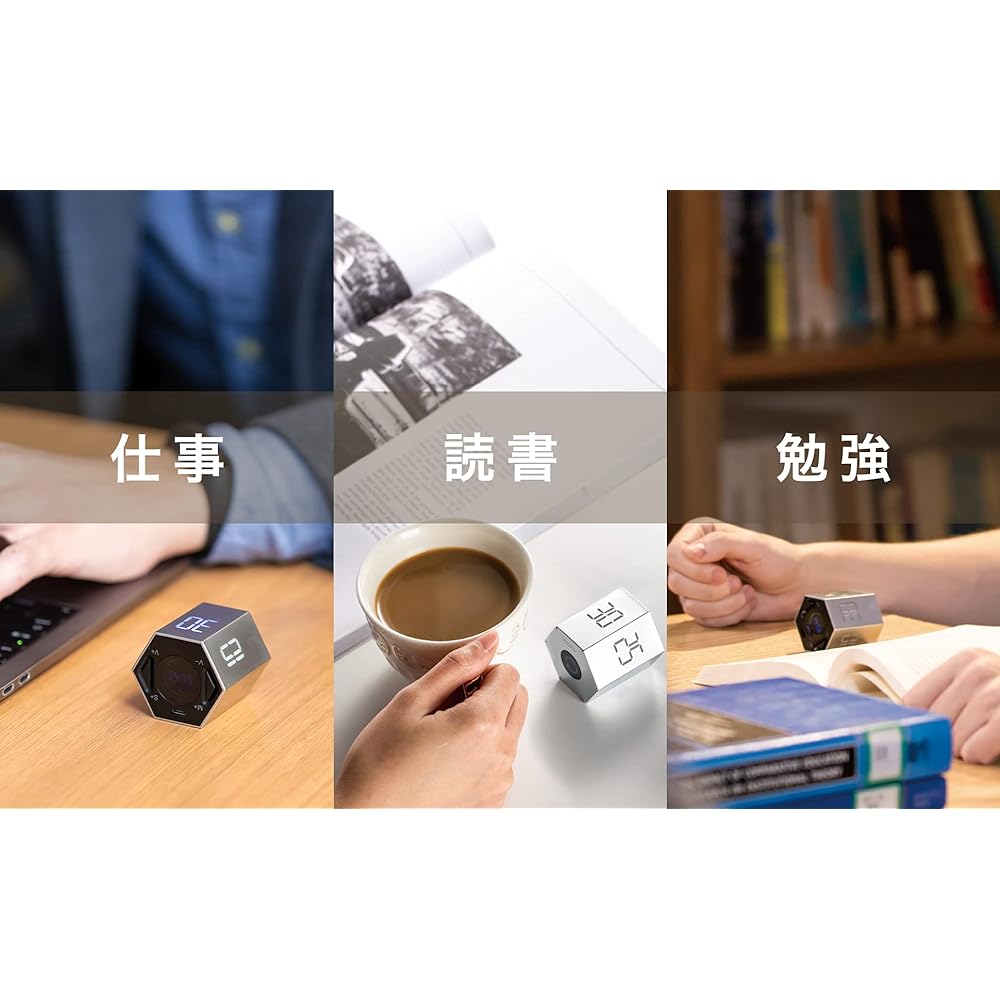 [Time management for working from home] TickTime Preset timer for studying, cooking, exercising, meetings, improving productivity, easy to operate, 58g lightweight, compact, mute switch, rechargeable, up to 99 minutes 59 seconds, silver