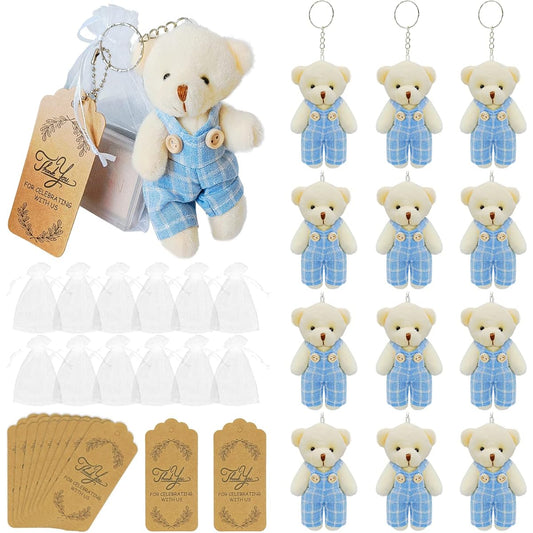 12 Sets Miniature Teddy Bear with Clothes 4.7 Inch Stuffed Mini Couple Joint Bear DIY Keychain Souvenir Birthday Wedding Christmas Valentine Decoration Party Favors (Blue)