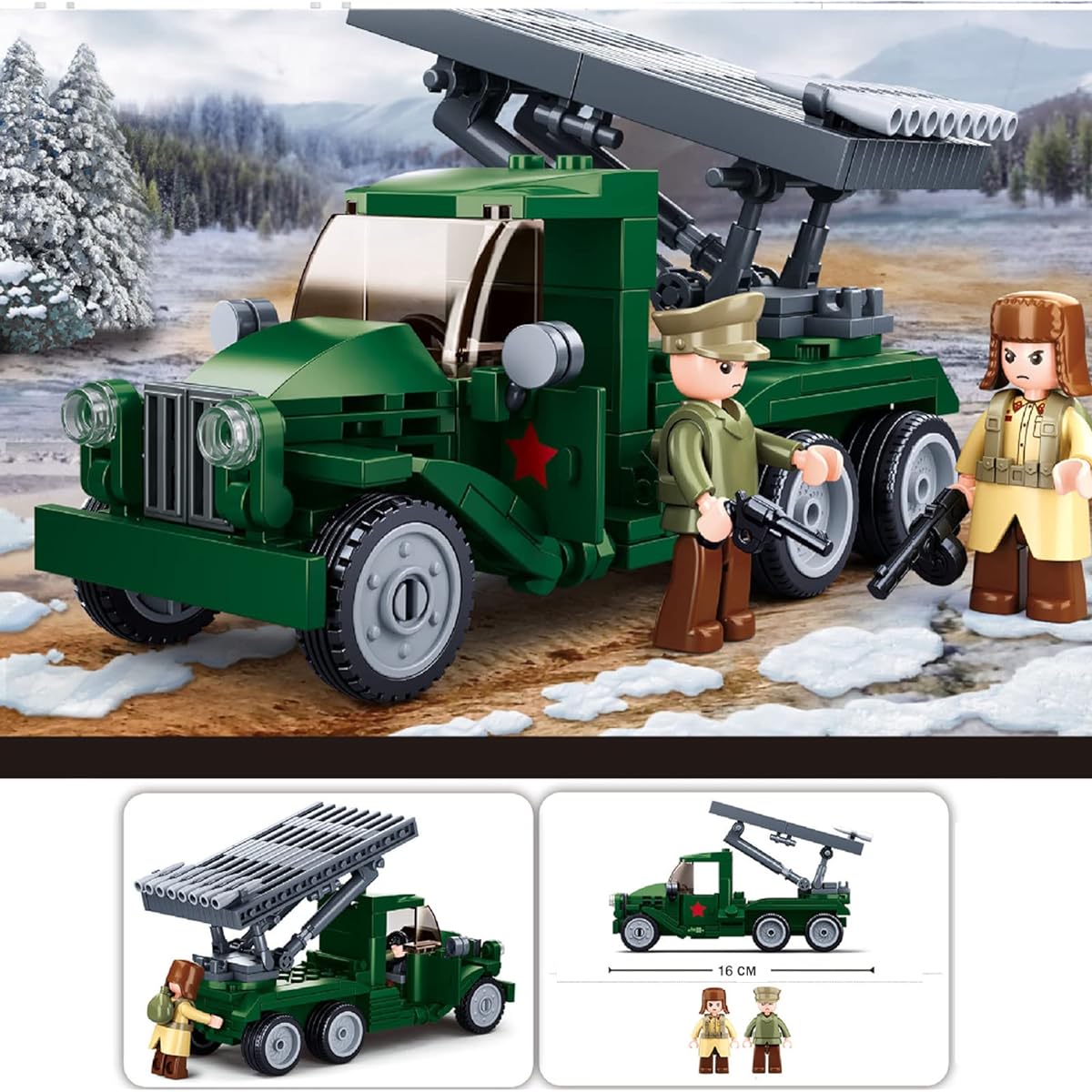 hhohio Military Brick Army Airplane Fighter Rocket Truck Missile Carrier Vehicle Building Toy Set WW2 Anti-Aircraft Block with 3 Soldier Figures Compatible with Major Brands (371 Pieces)