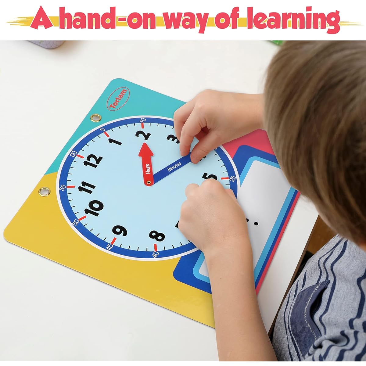 Magnetic Writable Dry Erase Learning Clock | Clock for Kids to Tell Time | Large 12" Demonstration Time Practice Clock with Dry Erase Writing Surface | Pen Included | (Rainbow)