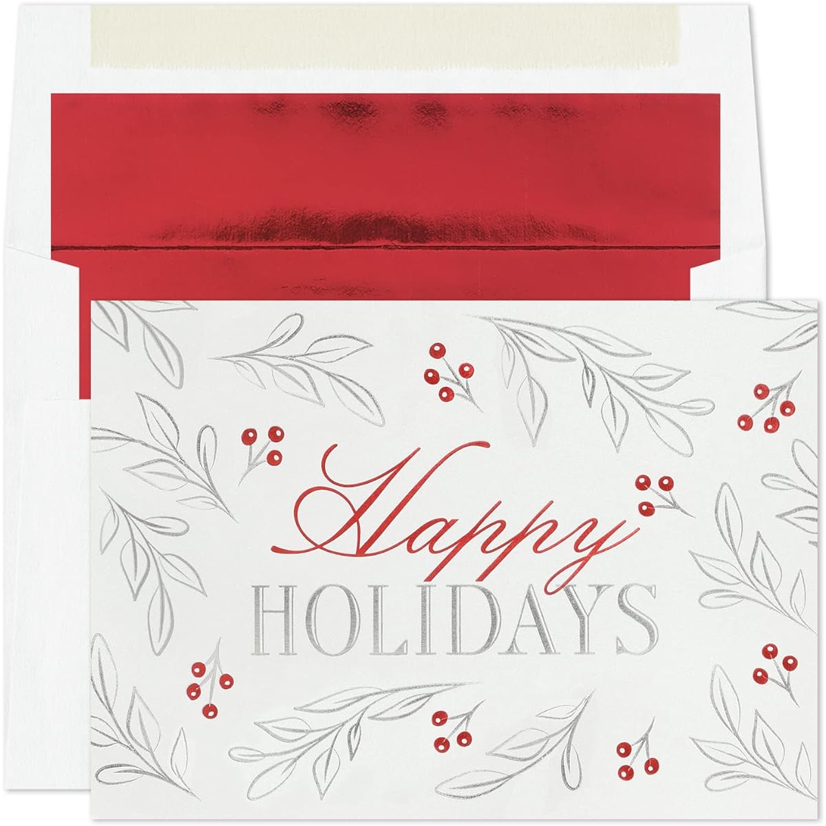 Masterpiece Studios Holiday Collection 15 Premium Cards/Foil Lined Envelopes Silver & Red Holidays 5.6" x 7.8"