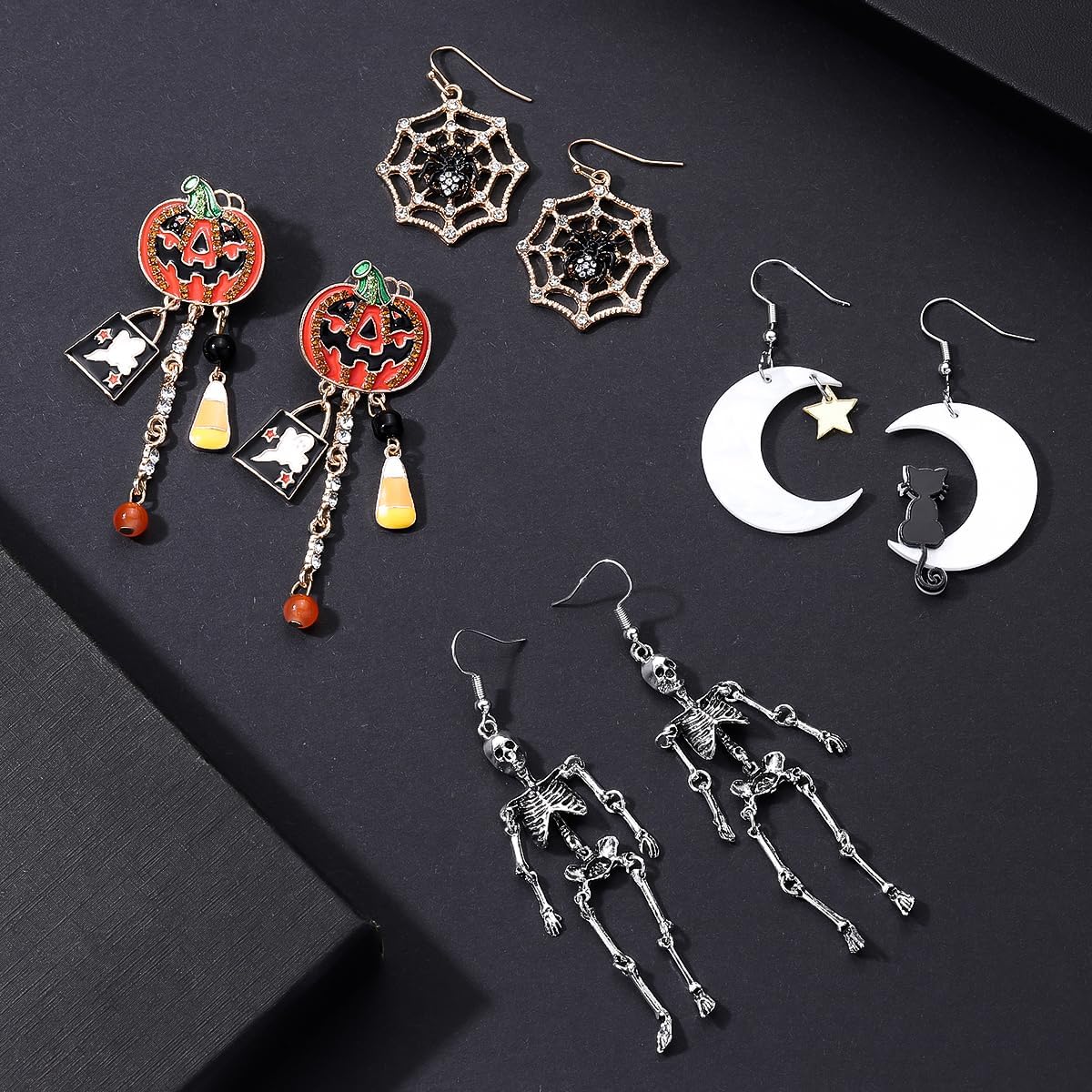 Halloween Earrings Halloween Pumpkin Skull Skeleton Spider Moon Cat Dangle Earrings for Women Girls Halloween Costume Party