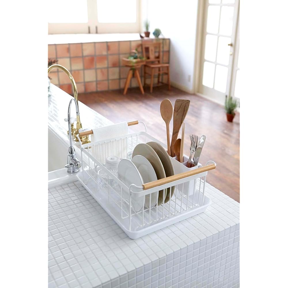 Yamazaki Jitsugyo 3107 Drainer Basket White Approx. W47 x D33.5 x H20cm Tosca Drainer Rack with Cutlery Pocket