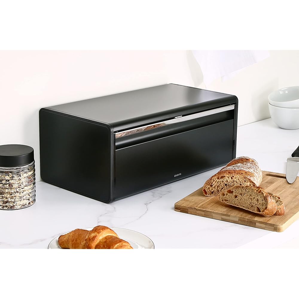 brabantia Bread Bin Fall Front Matte Black 333484 Size: Width 46 x Depth 25 x Height 19cm