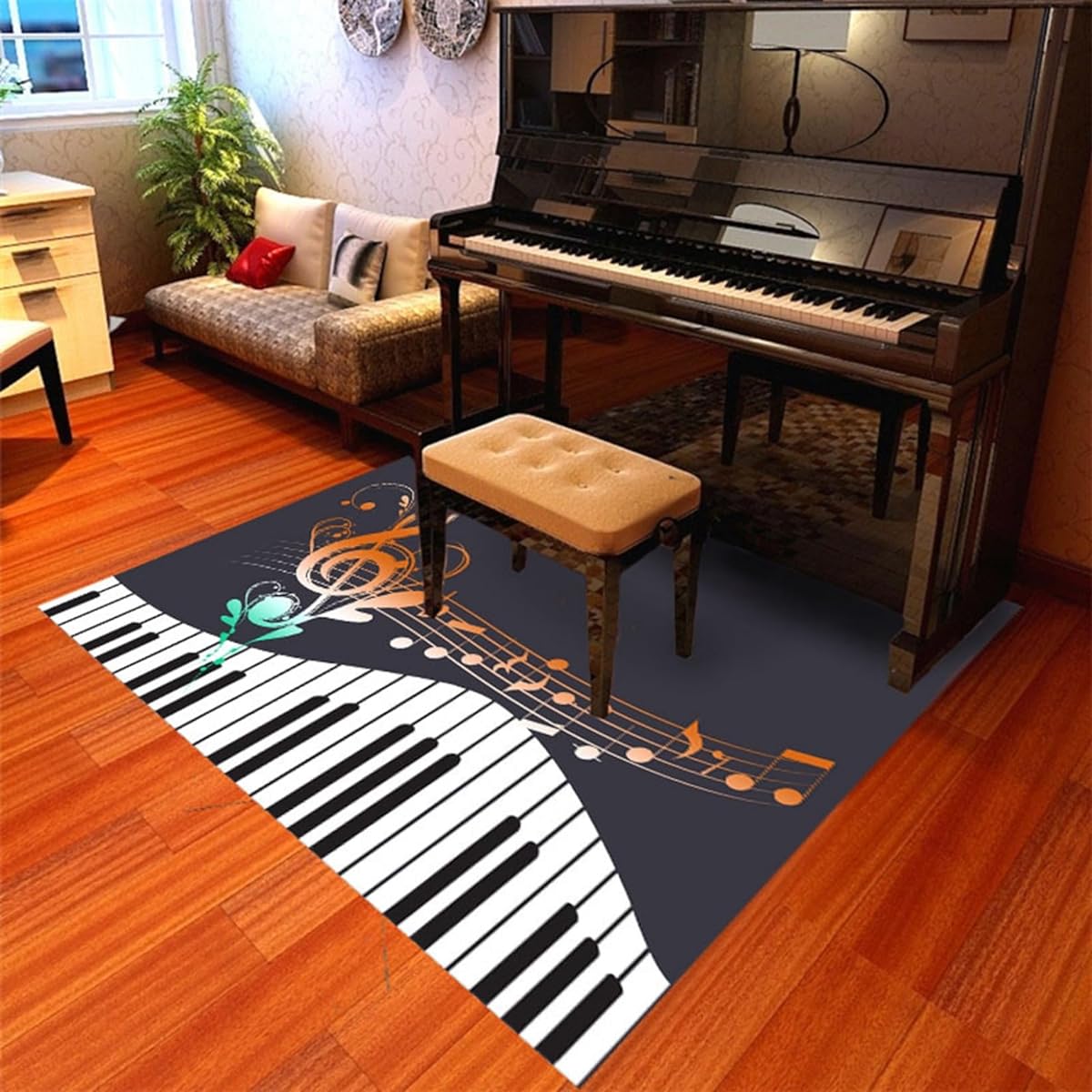 Piano Soundproof Carpet Rectangular Piano Key Pattern Square Piano Mat Rug Soundproof Carpet Short Pile Digital Piano 7mm Thick Easy to Clean Non-Slip Protects Floor from Scratches Soundproofing Anti-Vibration 180X160cm Percussion Gift Chair