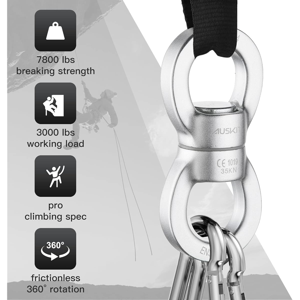 AusKit Swing Swivel, 35 KN Safest Rotational Device Hanging Accessory for Web Tree Swing, Therapy Swing, Aerial Dance, Swing Spinner Hanger, Rock Climbing, Hanging Hammocks