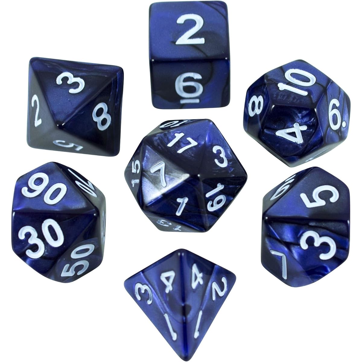 Blue Pearl RPG Dice - Full Polyhedral Set - "Nightfall"