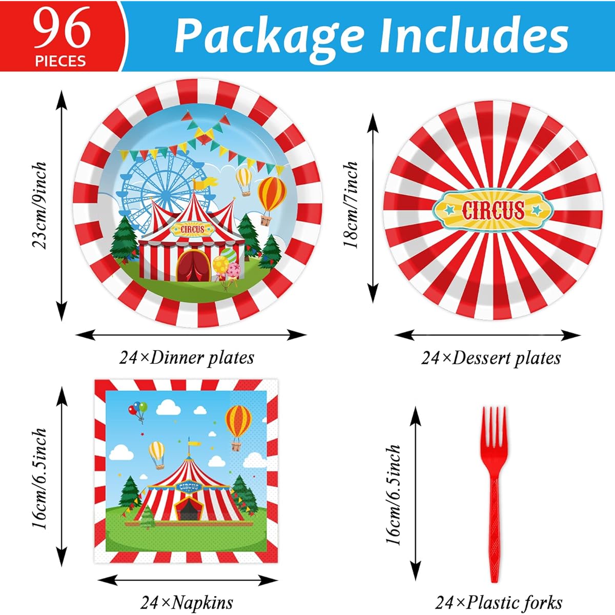 96pcs Circus Party Plates Napkins Hero Theme Party Tableware Hero Action Signs Disposable Paper Plates Napkins Happy Birthday Party Decorations Supplies for 24 Guests