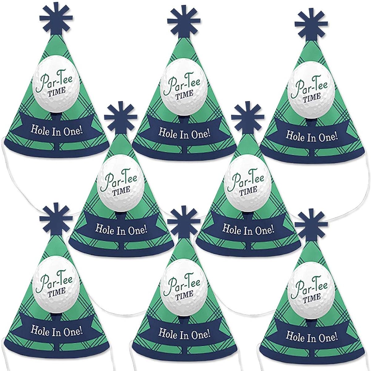 Big Dot of Happiness Par-Tee Time - Golf - Mini Cone Birthday or Retirement Party Hat - Small Party Hat - Set of 8