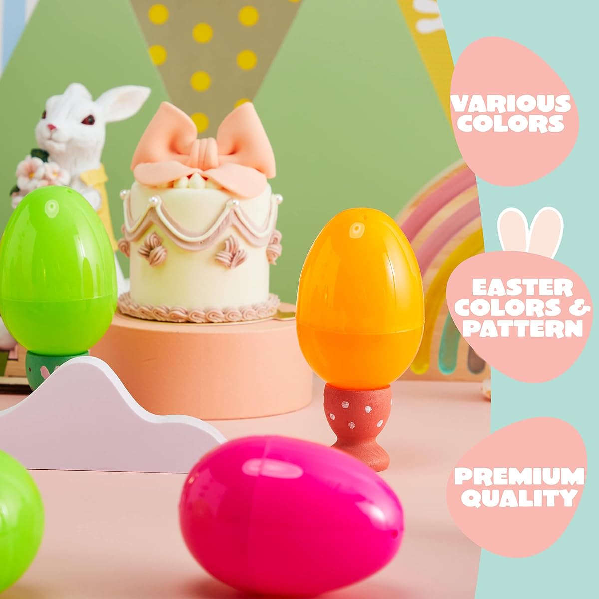 JOYIN Plastic Easter Eggs, 264pcs 3.15" + 6 Golden Eggs, Empty Easter Eggs Fillable, Colorful Plastic Eggs for Easter Hunt, Party, Basket Fillers, Classroom Prize Supplies