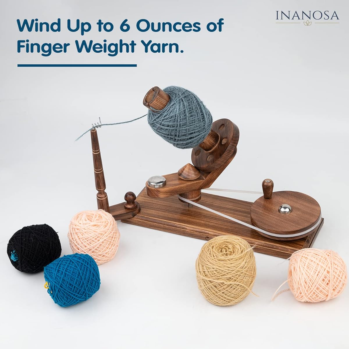 Inanosa Hand Operated Antique Wooden Yarn Ball Winder - Wooden Crochet and Knitting Craft Accessories | Best Gift from Craft Supplies for Crochet Lovers - Antique Finish