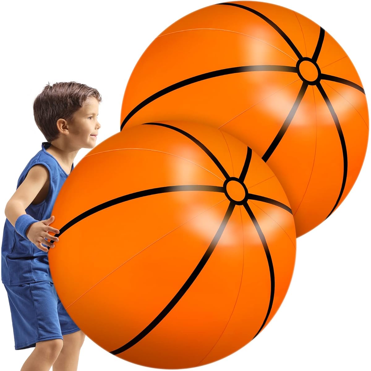 Meooeck 27 Inch Inflatable Ball Large Inflatable Basketball Giant Beach Ball Sports Ball Pool Summer Outdoor Activities Game Birthday Party Decorations