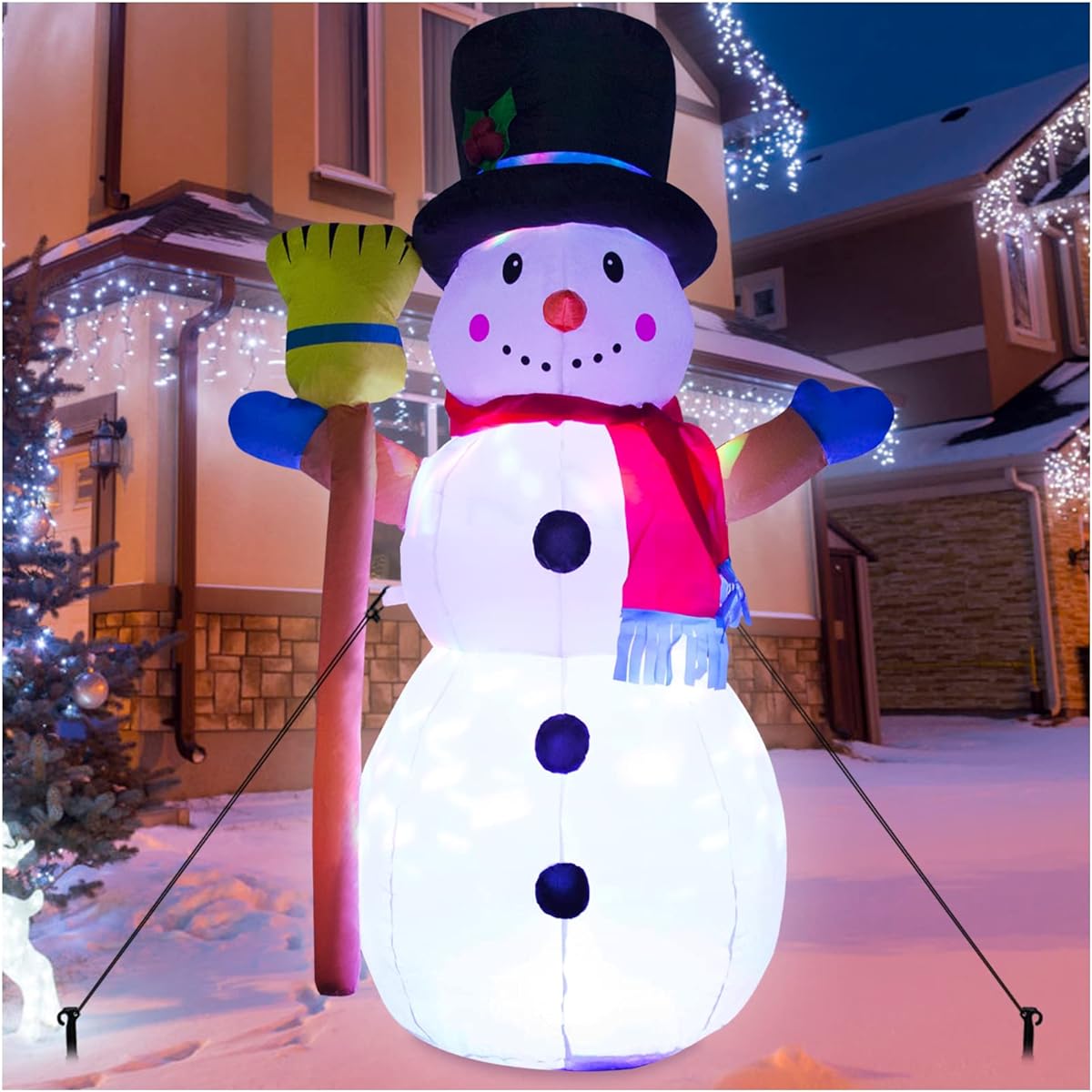SdeNow 4ft Christmas Inflatable Snowman Outdoor Decoration Blow Up Snowman Rotating Built-in LED Light Christmas Party Decoration Outdoor Yard Yard Lawn