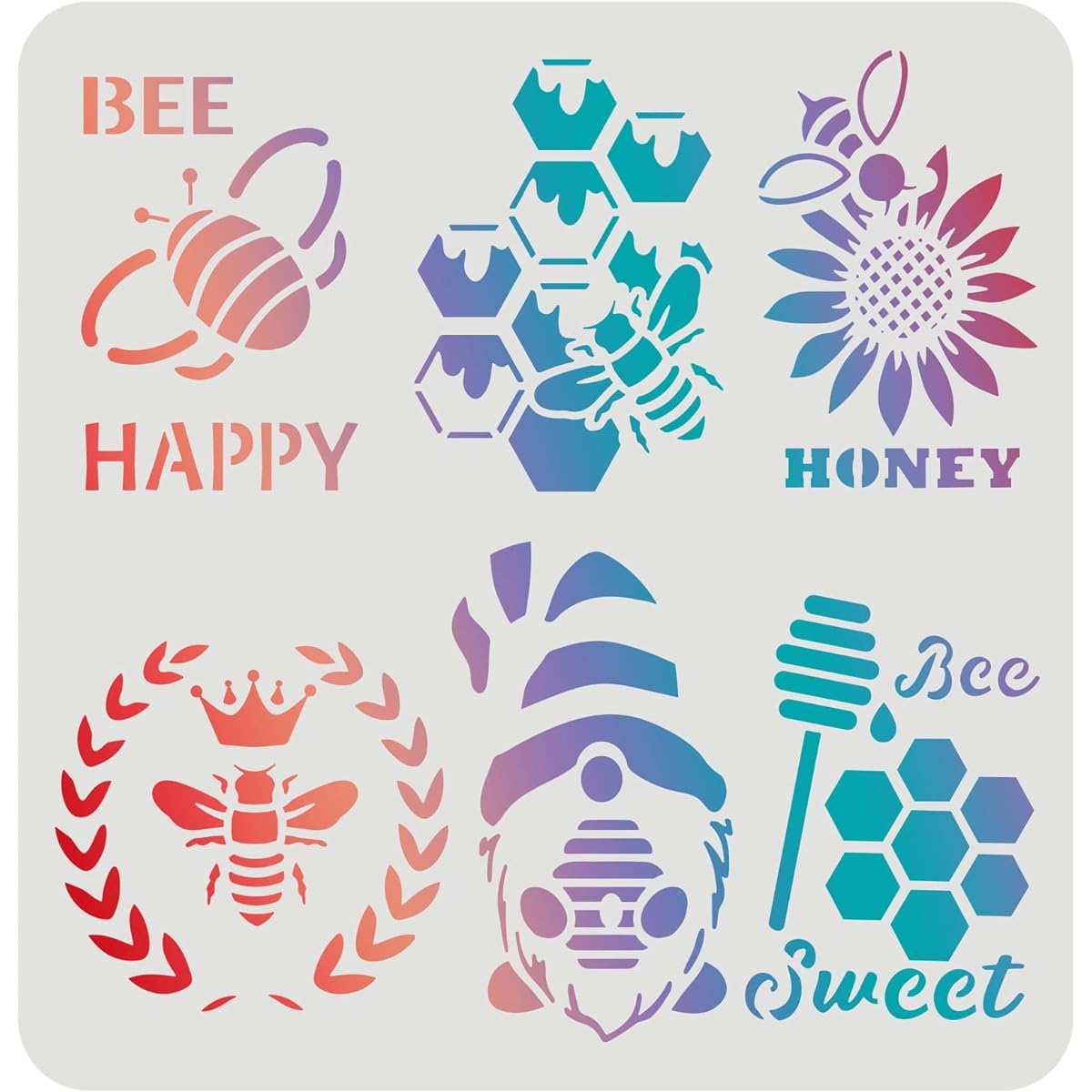 FINGERINSPIRE Bee Stencil 11.8 x 11.8 Inch Plastic Bee Wreath Stencil Beehive Honey Sunflower Pattern Stencil Happy Sweet Bee Stencil for Painting on Wood, Floor, Wall, Tile