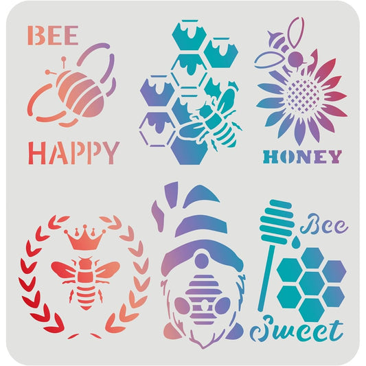 FINGERINSPIRE Bee Stencil 11.8 x 11.8 Inch Plastic Bee Wreath Stencil Beehive Honey Sunflower Pattern Stencil Happy Sweet Bee Stencil for Painting on Wood, Floor, Wall, Tile