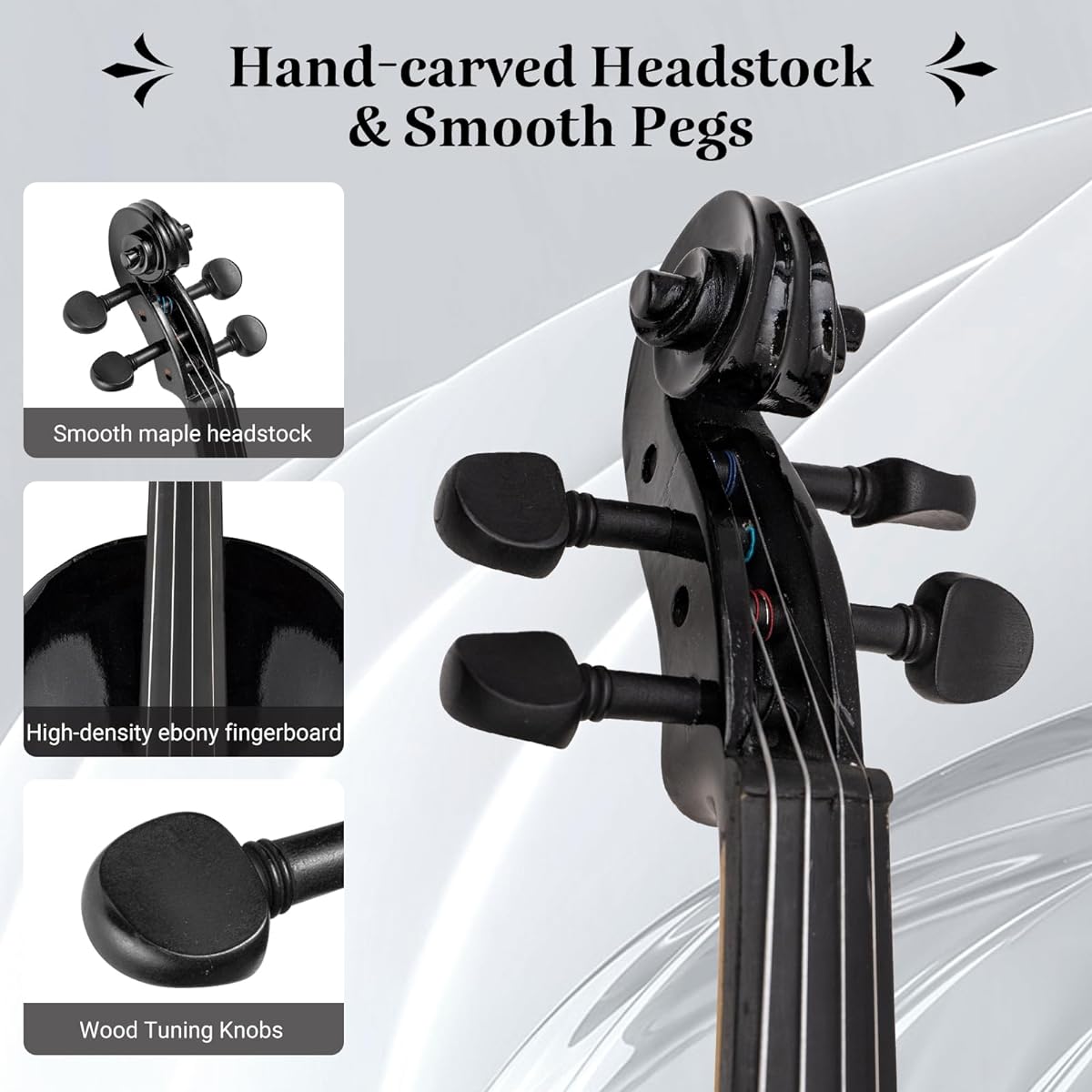 Djlin Black Violin Beginner Adult 4/4 Full Size Acoustic Violin Student Fiddle Accessories Hard Case, Violin Rosin, Violin Bow, Violin Strings, Violin Shoulder Rest