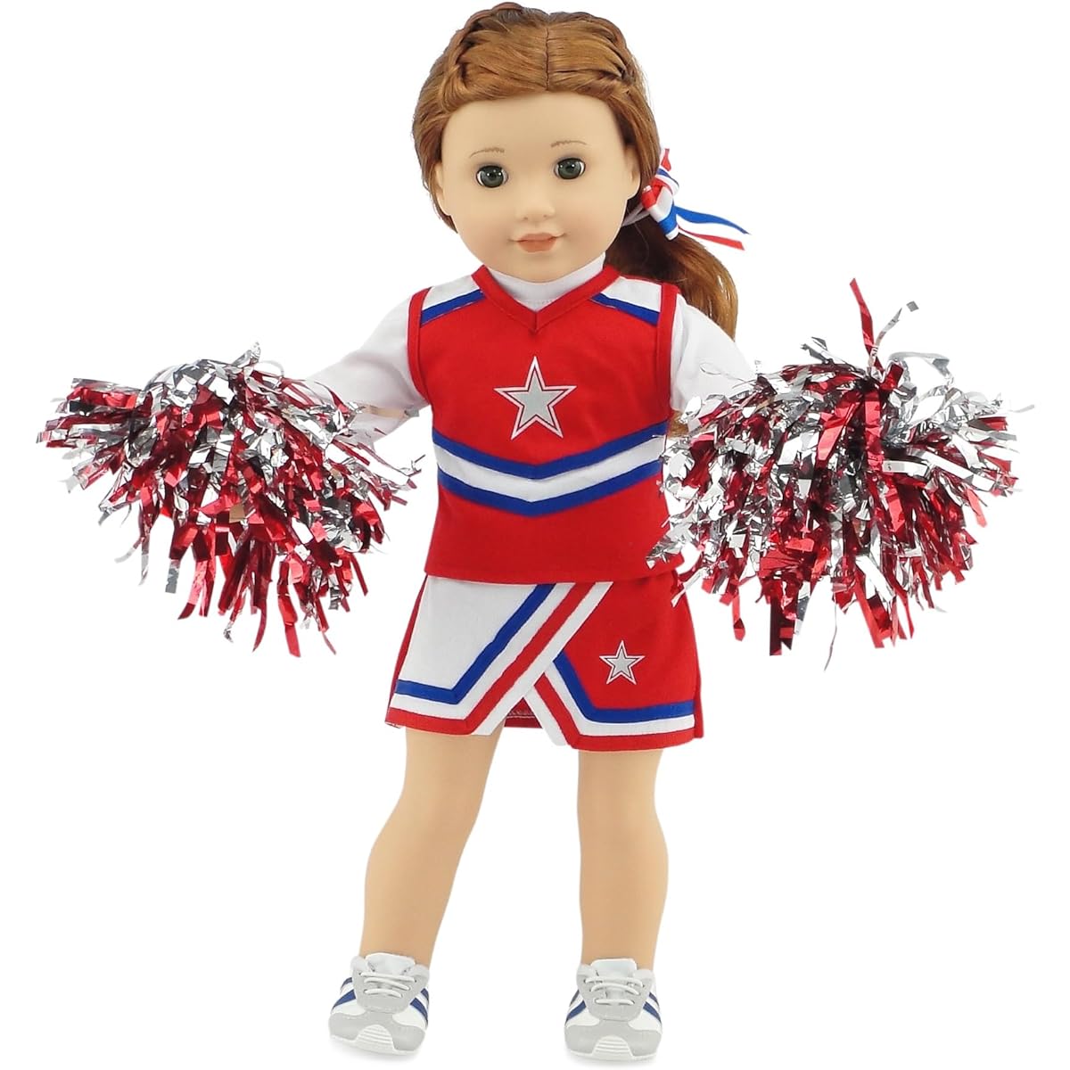Emily Rose 18" Doll Clothes for American Girl Dolls | 7 Piece American Modern Doll Cheer Outfit with Gym Shoes and Pom Poms | Fits 18" Our Generation and Journey Girls Dolls