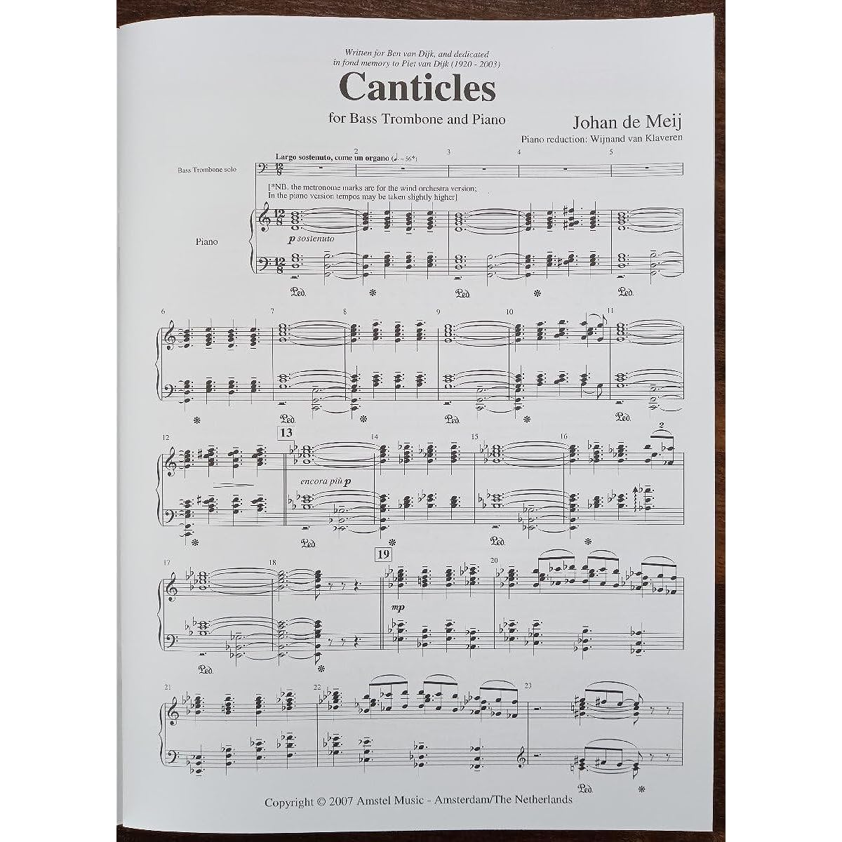 Bass Trombone Sheet Music Johan De Mey: Canticle Listen Bass Trombone & Piano