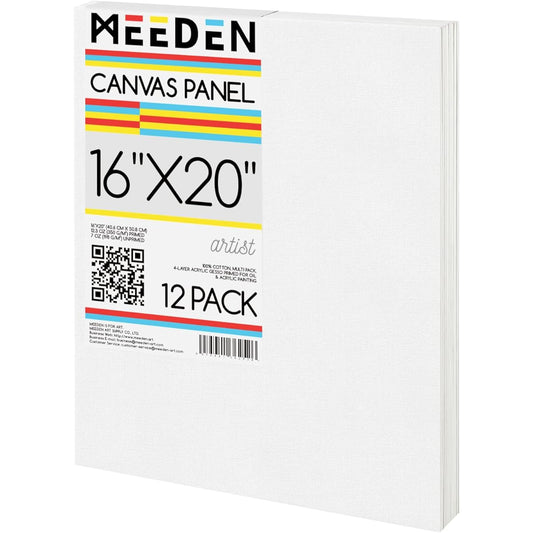 MEEDEN Painting Canvas Board 16"x20" Canvas Panels Set of 12 Square Blank Canvas 100% Cotton 12oz Gesso Prime Acrylic Gouache Art Supplies Oil Painting