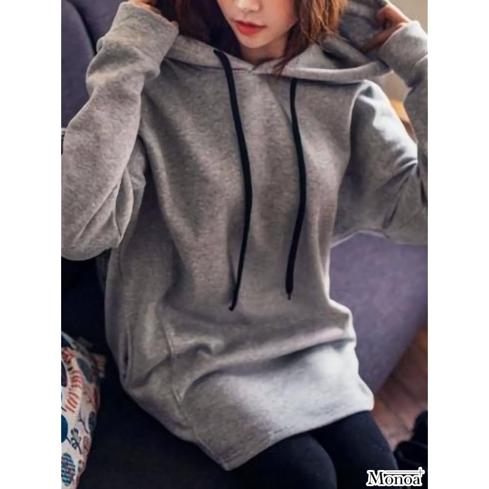 Monoa Sweatshirt, Hoodie, Brushed Lining, Simple Design, Big Silhouette, Long Length, Pullover, Women's Fashion