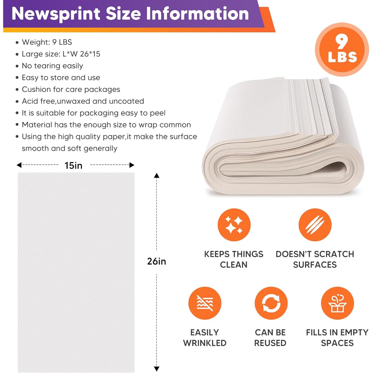 350 Sheets of Newsprint Newsprint Packing Sheets for Moving/Shipping/Boxing Wrapping and Protecting Fragile Items Essentials for Moving Supplies 26" x 15"