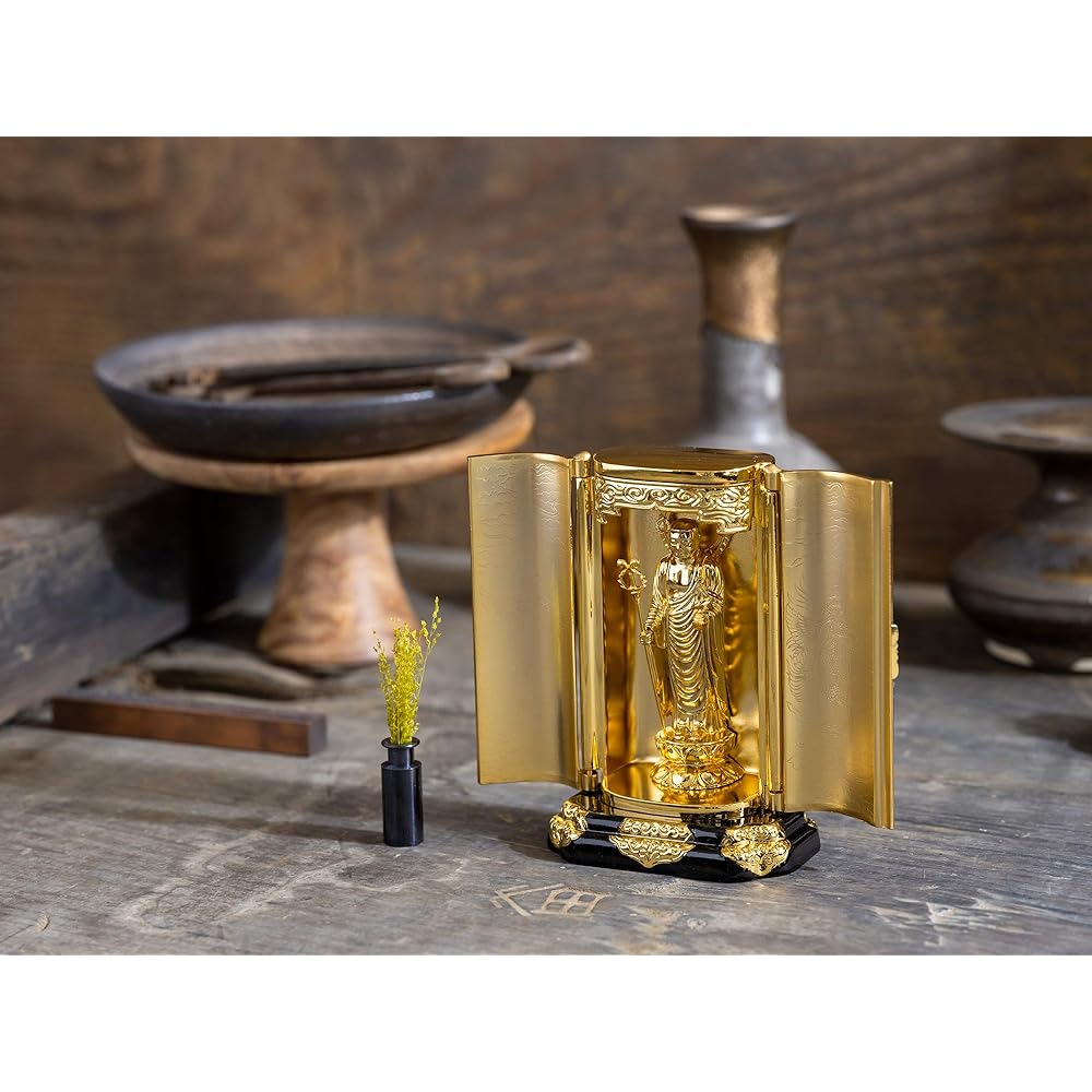 Buddha statue Jizo Bodhisattva with Zushi (gold plated/24K gold) _ "Guardian statue for praying for safe childbirth and raising children" Takaoka copperware (Jizou Bosatsu Z)