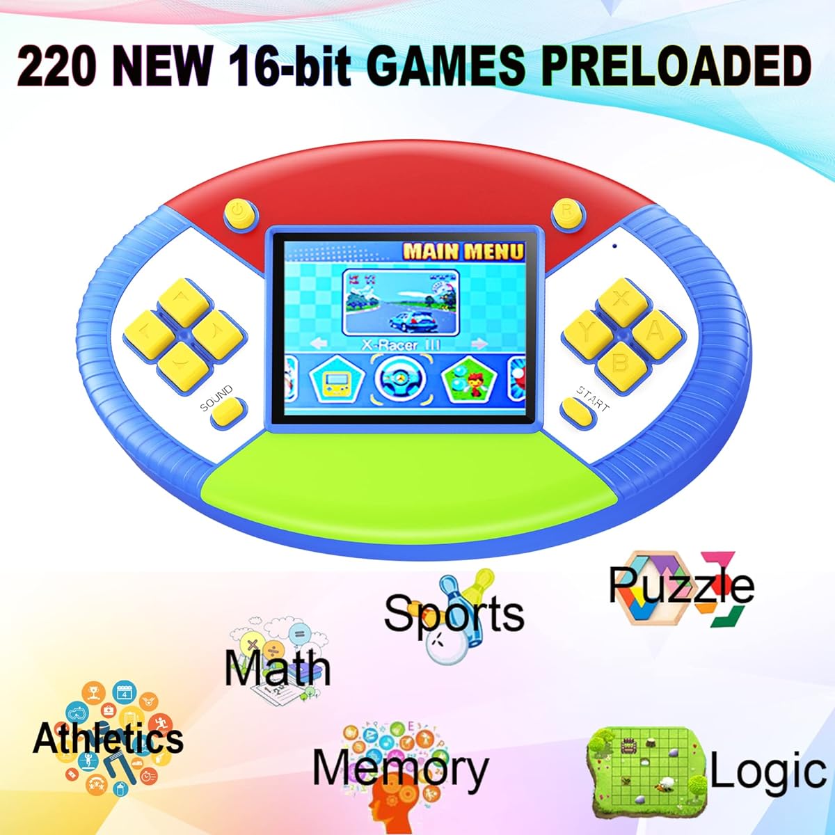 Beijue 16 Bit Handheld Game Console for Kids Adults 3.0 Inch Large Screen Preloaded 220 HD Classic Retro Video Games USB Rechargeable Senior Electronic Game Player Birthday
