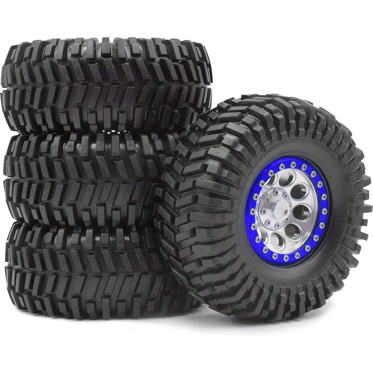 RC Crawler 2.2 Mud Terrain Tires 4 Sticky Tires Height: 125mm Aluminum Alloy 2.2 Beadlock Wheel Rim Hexagon 12mm