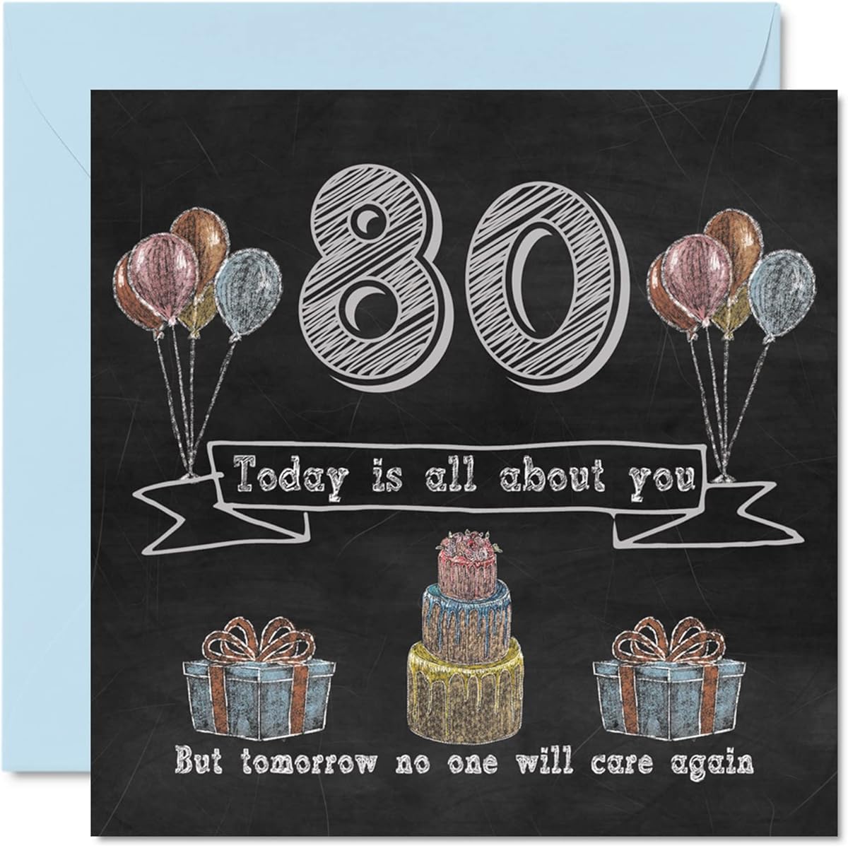 Stuff4 Funny 80th Birthday Cards for Men and Women on Chalk Chalkboard - Grandpa, Dad, Grandpa, Grandma, Grandma, 5.7 x 5.7 Inch Humor Banter Greeting Card