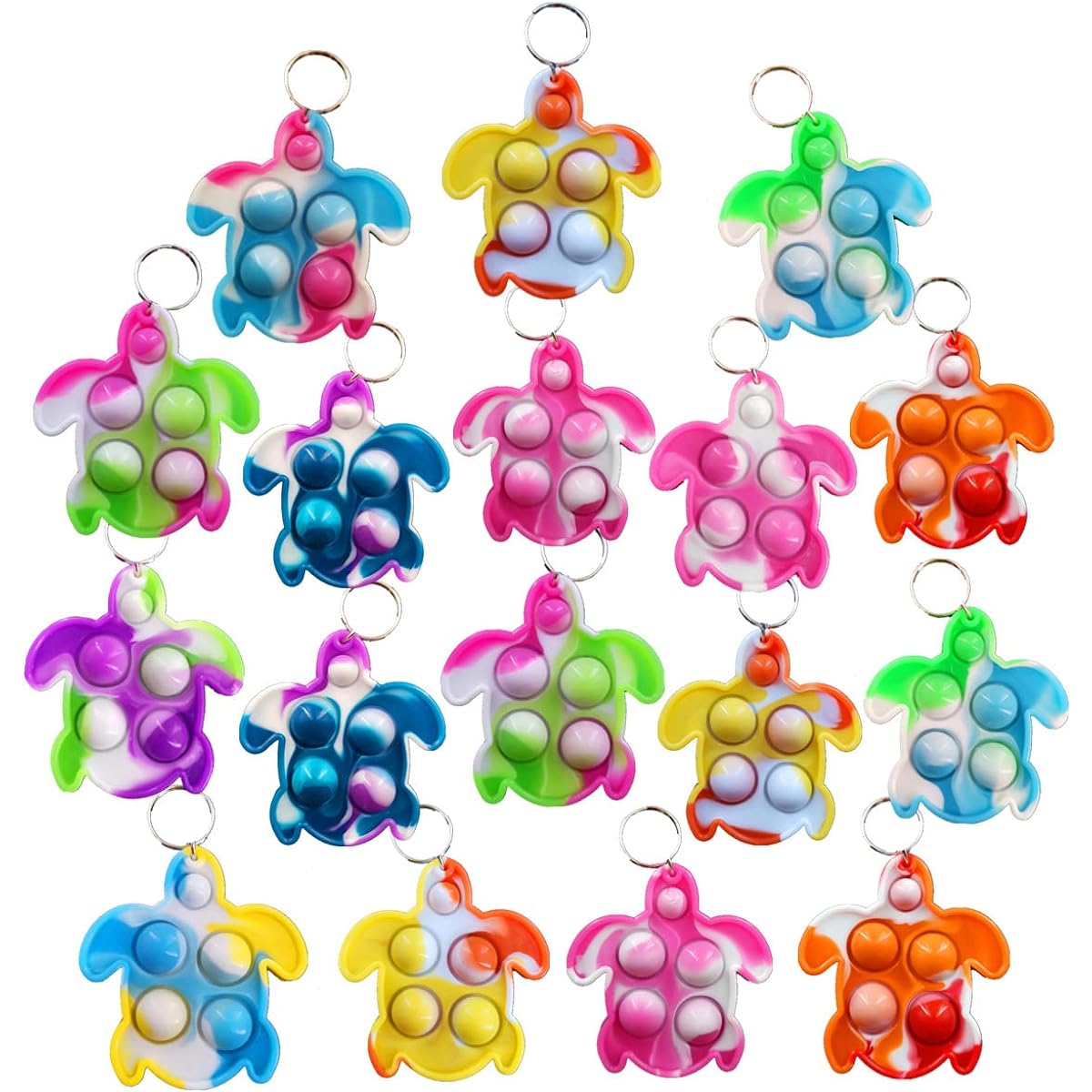 Roaqua (Student Gifts) 50 Pack Bulk Turtle Backpack Keychain Mini Pop Fidgets Student Gifts Party Favors Student Bubble Prizes for Boys Little Girls Kids