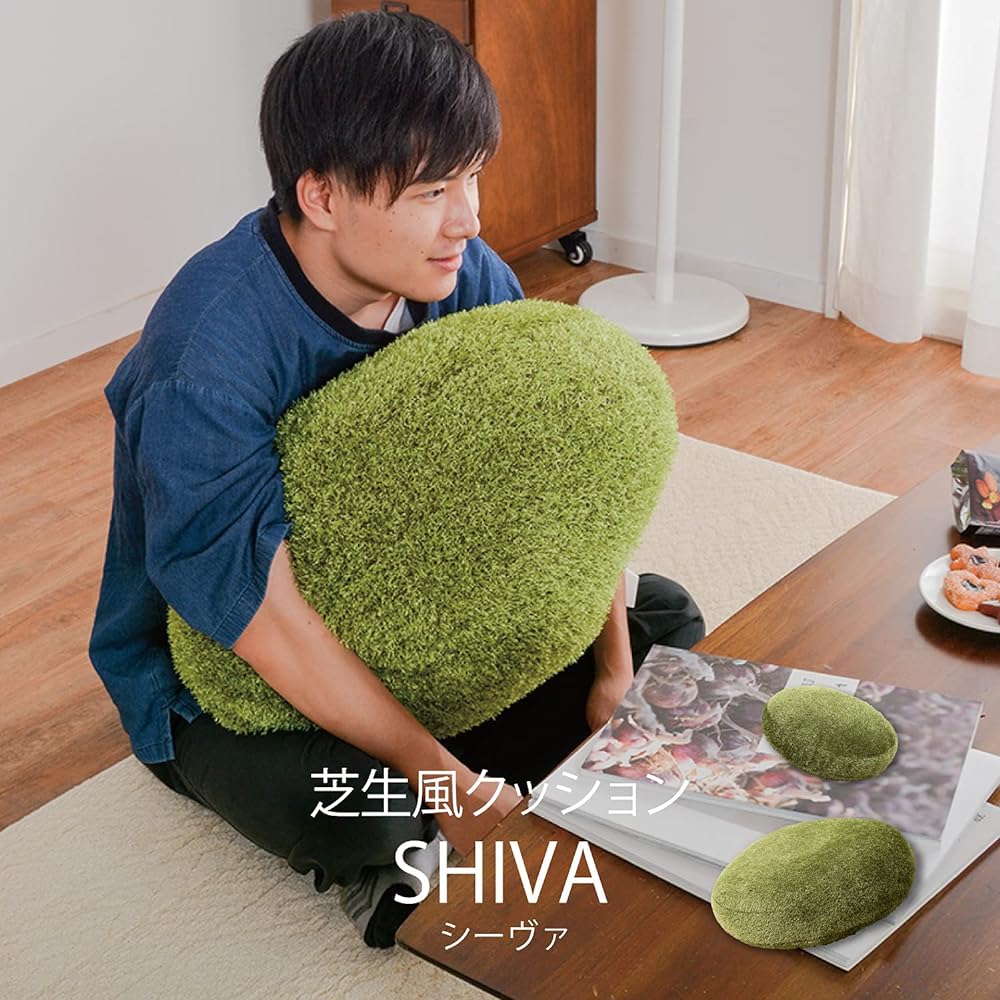 Hagiwara Round Cushion Green Diameter Approx. 90 x 15cm "Shiva" Lawn Style Cushion