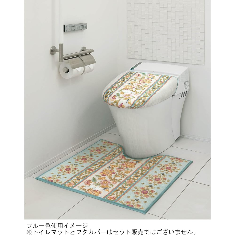 Kawashima Textile Cercon MINTON Tile Haddon Toilet Mat FT1290 B/Blue 941079 60X65cm