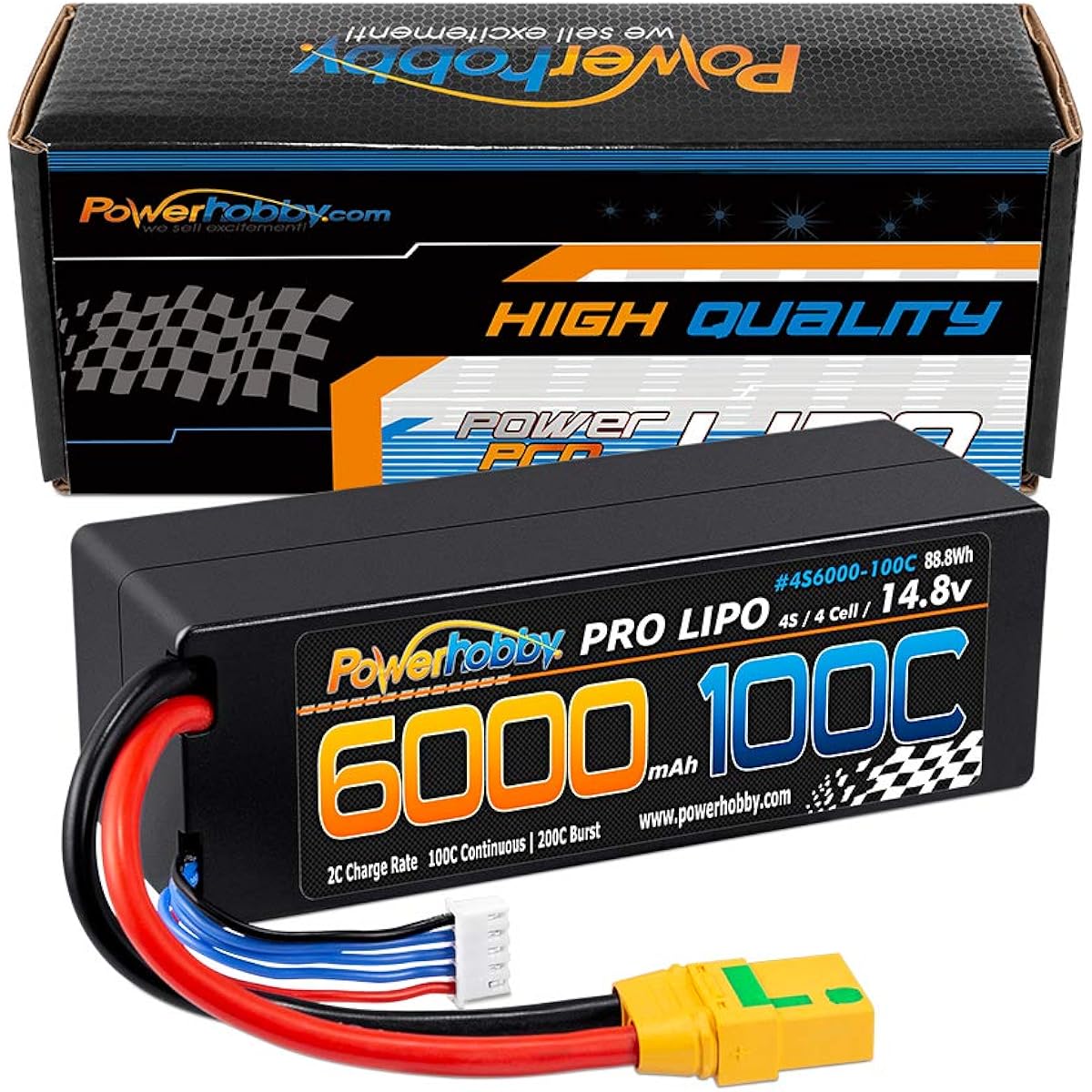 Powerhobby 4S 14.8v 6000mah 100C-200C Lipo Battery with XT90 Plug Hard Case 4 Cells