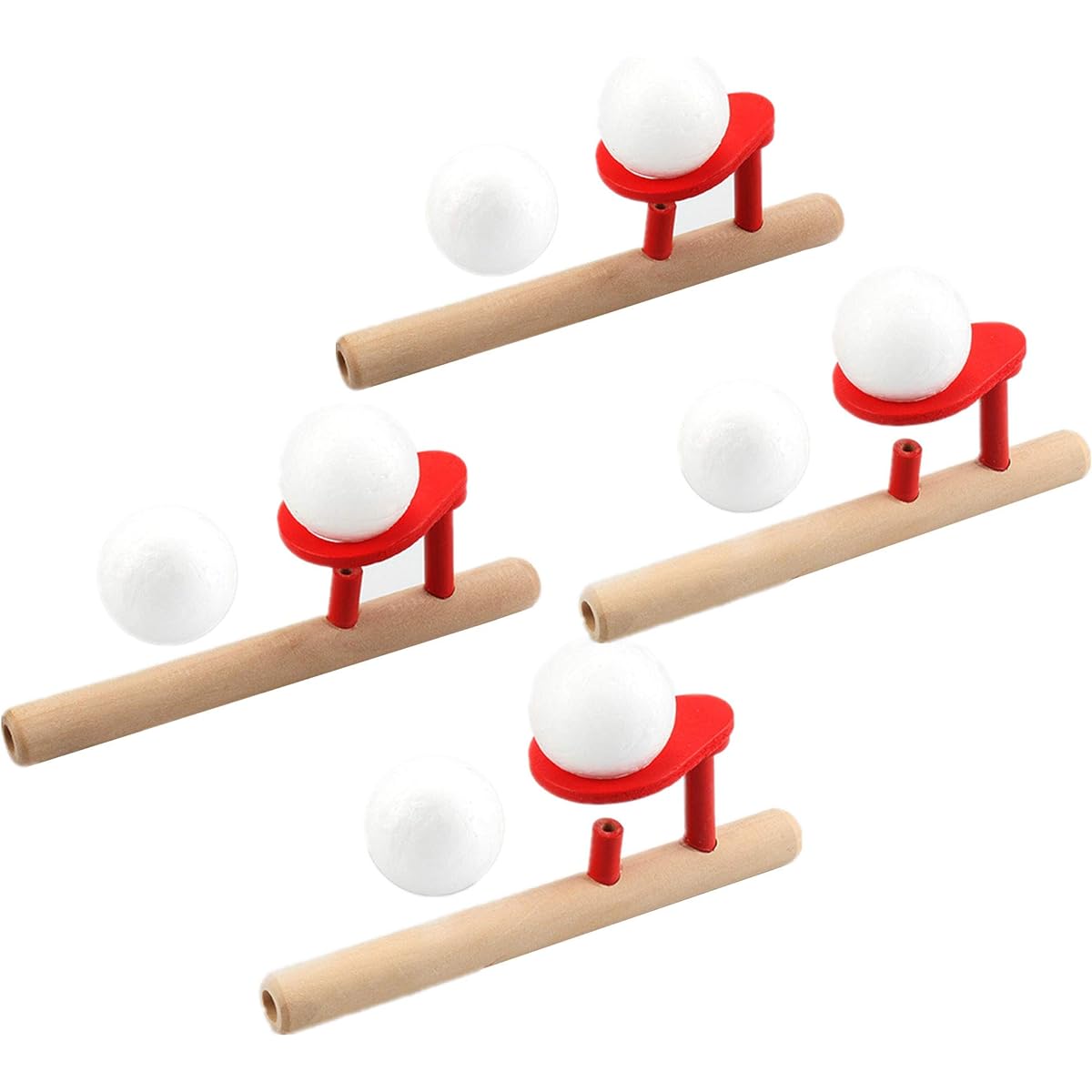 HFBlins Floating Blowpipe Ball Game Toy Blowpipe Whistle Ball for Kids Classic Stress Relief Balance Blowing Toy for Toddlers Kids and Adults (4 Wooden Pieces)