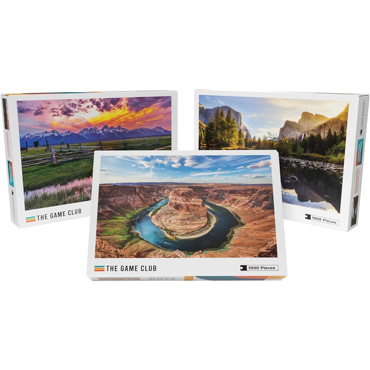 The Game Club - National Parks Puzzle Pack - Grand Canyon, Yosemite, Grand Teton Jigsaw Puzzles - Fun for Adults and Kids (1000 Piece Puzzle Pack)