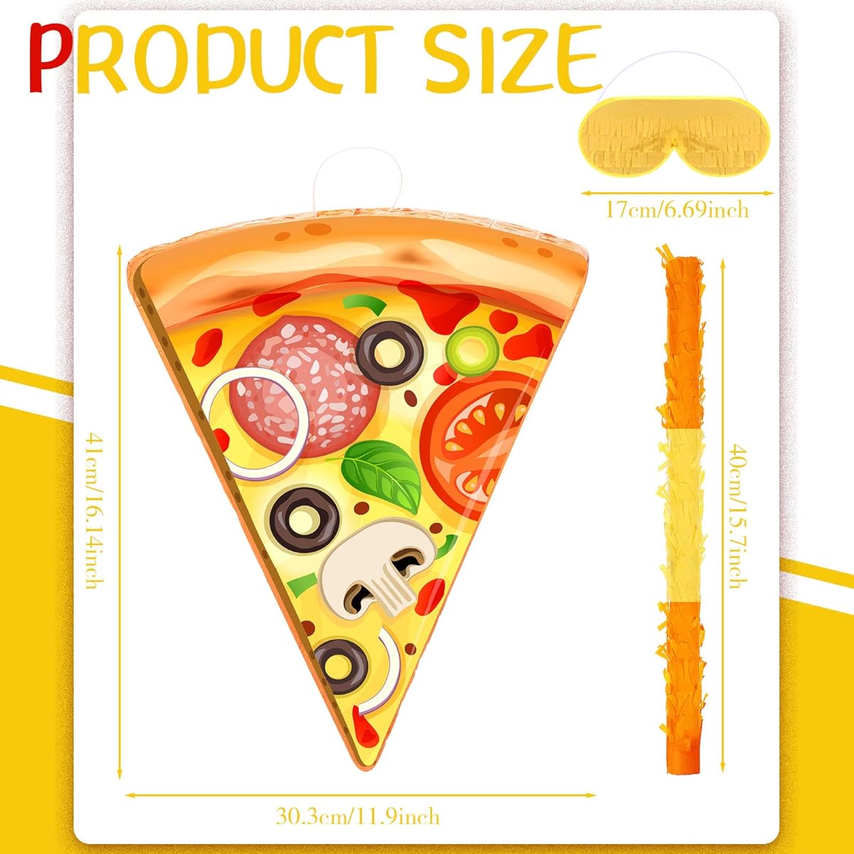 Pizza Pinata, Mexican Pinata Party Favors with Stick Blindfold Bat and Confetti Pizza Pinata for Birthday Party Cinco de Mayo Pinata Mexican Theme Party Supplies 16.1 x 13 x 3.2 Inches